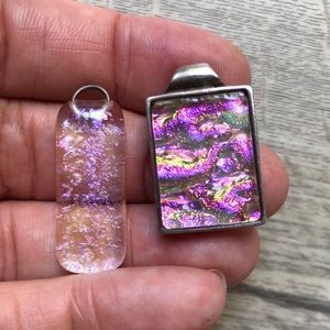 Set of Dichroic Glass Pendants 925 sterling silver